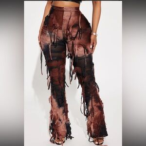 Edgy Frayed Brown Wide Leg Pants